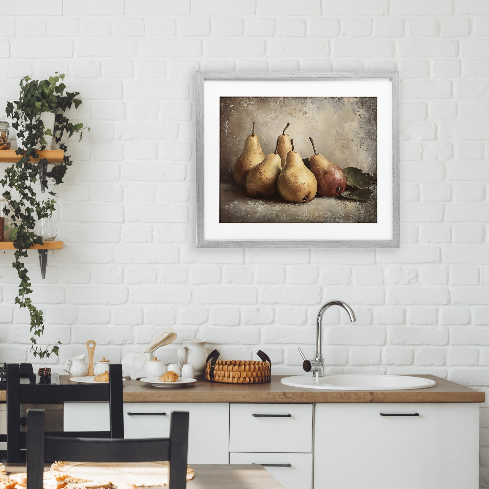 Stupell Industries Neutral Pear Still Life Gray Framed Print Under Glass, design by Franklyn Gregory