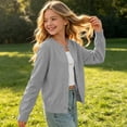thumbnail image 4 of DAETIROS Girls Cotton Knit Cardigan Button Front Crew Neck Long Sleeve Solid Basic School Uniform Sweater, 4 of 8