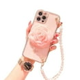thumbnail image 1 of iPhone 11 Pro Max Heavy Duty Case Wrist Chain Bracelet Luxury Flower Style Cover - Pink, 1 of 5