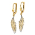 thumbnail image 2 of Real 14kt and Rhodium Polished and Textured Leaf Leverback Earrings; for Adults and Teens; for Women and Men, 2 of 3