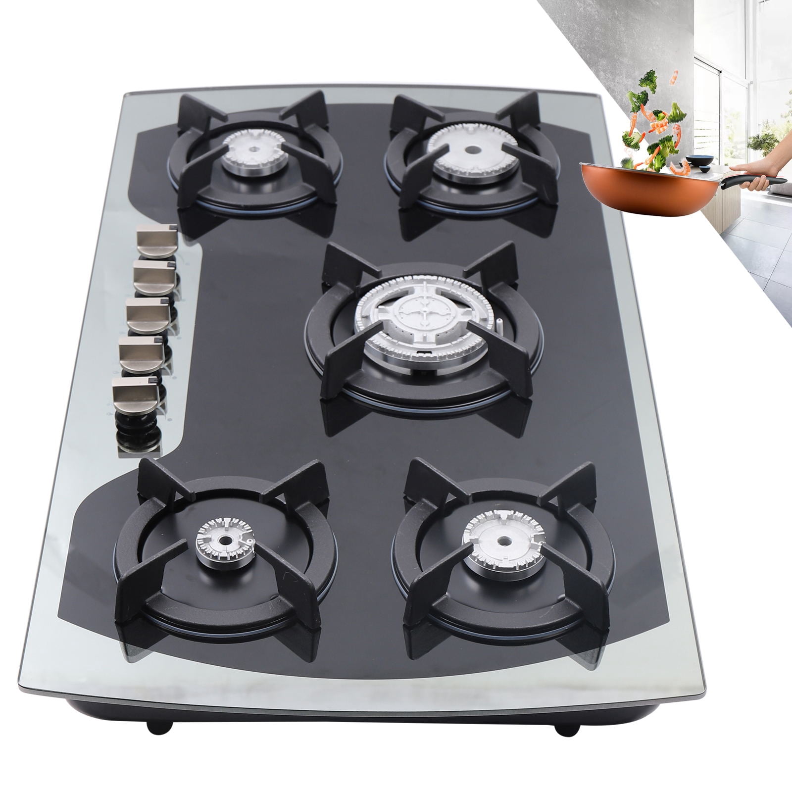 WUZSTAR 5 Burners Built-in Gas Cooktop,Stainless Steel Gas Hob Stove Automatic Pulse Ignition Countertop Stove