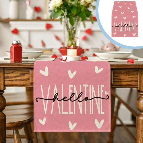 Heart Table Runner for Valentine's Day,Flax Material Dining Table Runner,Enhances Romantic Ambiance in Restaurant, Living Room,Party,Wedding or Anniversary Decoration