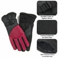 thumbnail image 2 of 1 Pair of Adult One Size Two Tone Insulated Waterproof Windproof Cold Winter Weather Gloves for Snow, Wind, Rain, Hail, Freezing Temperatures and Harsh Climates in Red and Black, 2 of 5