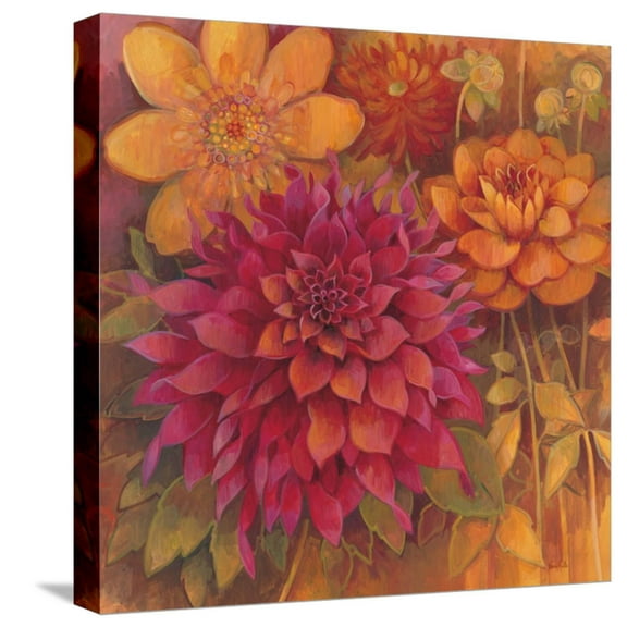 Art.com Autumn Dahlias 1 Stretched Canvas Print Wall Art by Vera Hills, 16" x 16"