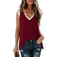 thumbnail image 1 of Womens Tank Tops V Neck Lace Side Split Summer Sleeveless Tops, 1 of 5