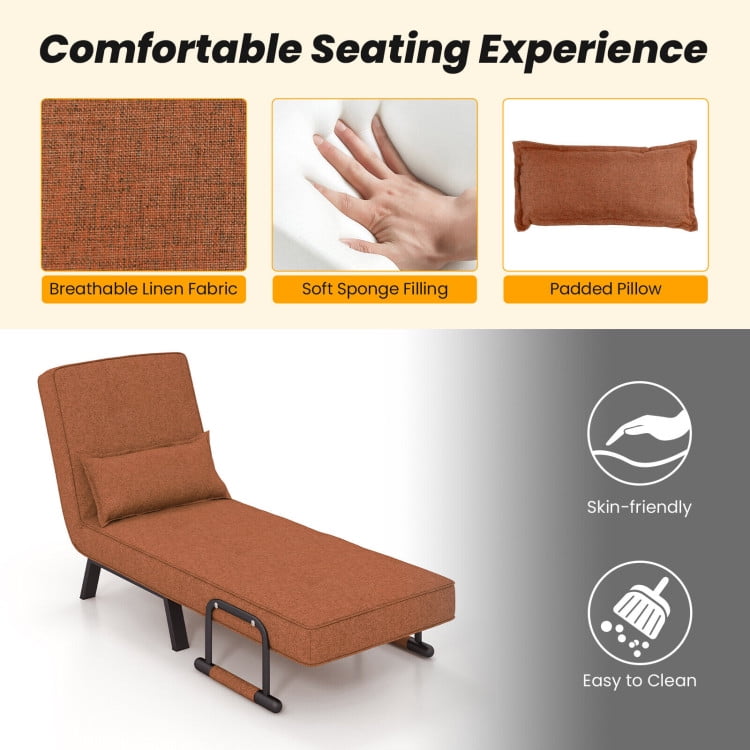 Folding Chair Bed, Folding 6 Position Convertible Sleeper Bed Armchair Lounge Couch with Pillow, Cozy Futon Chair for Small Spaces, Office, Brown Folding Chair Bed, Folding 6 Position Convertible Sleeper Bed Armchair Lounge Couch with Pillow, Cozy Futon Chair for Small Spaces, Office, Brown