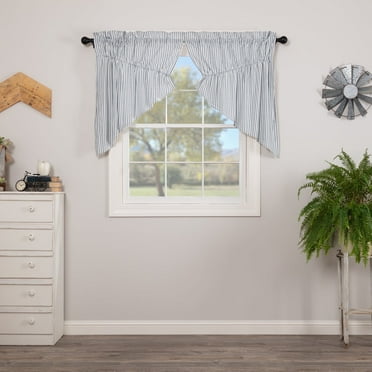 VHC Brands Sawyer Mill Blue Prairie Swag Set Country Kitchen Farmhouse Striped Pattern 36x36 Curtain, 36x36x18