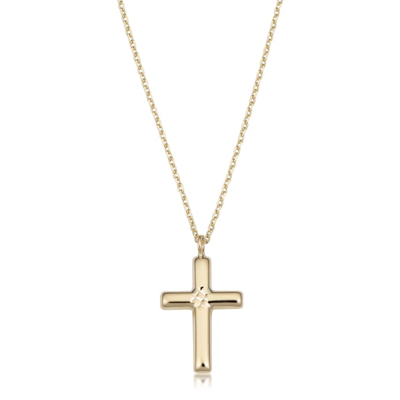 KoolJewelry 14k Yellow Gold Petite Cross Pendant Necklace (18 inch)