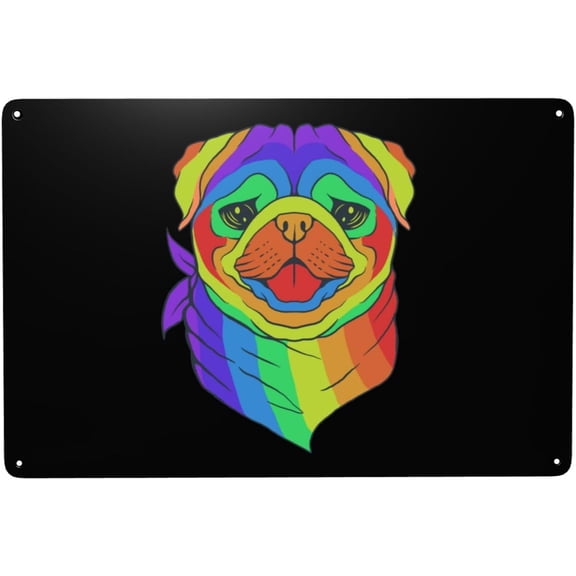 Colorful Pug Dog Vintage Tin Sign 8x12 Inch Funny Metal Wall Decor for Man Cave and Garage