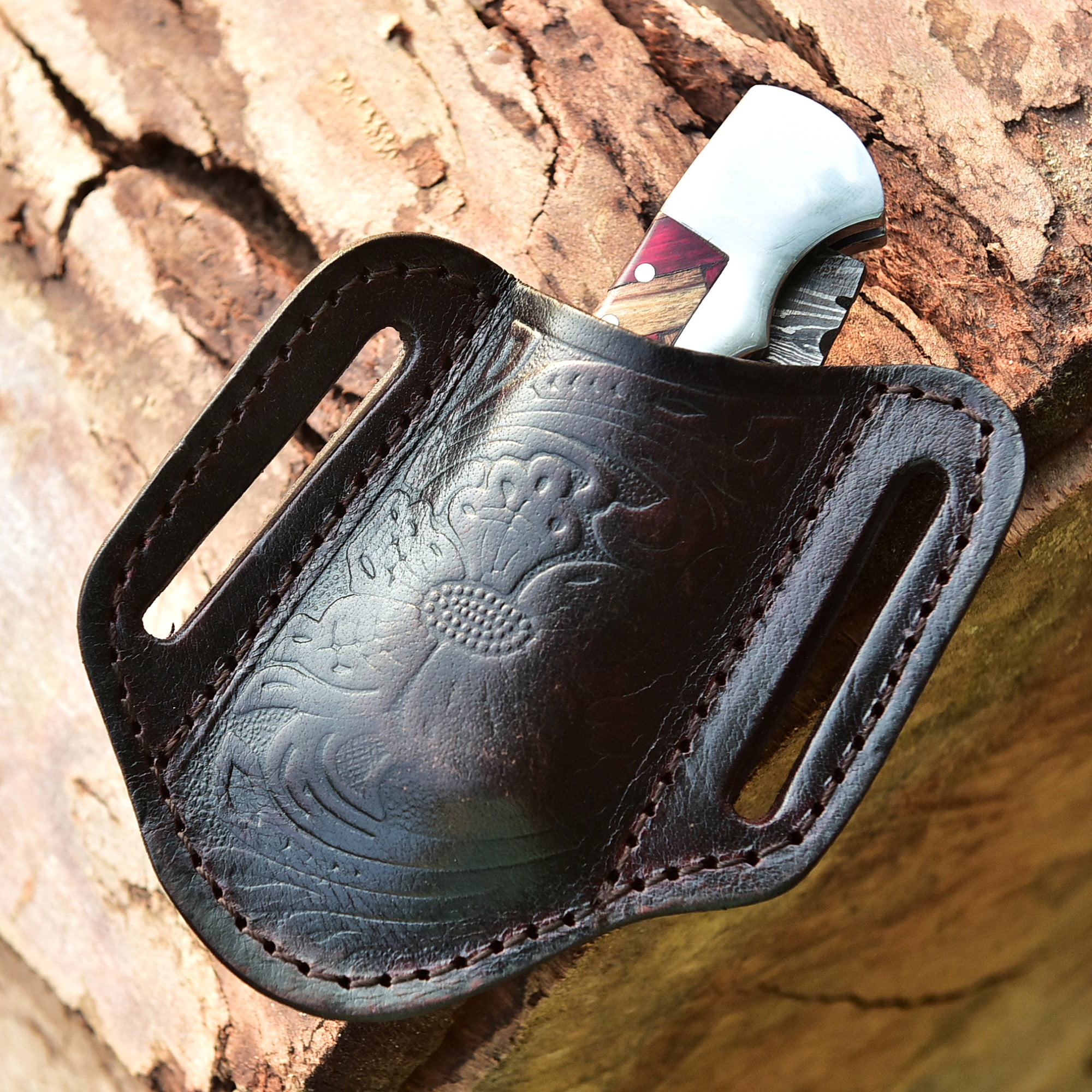 Custom Handmade Damascus Steel Folding Knife/Pocket Knife SS-170479(Red and Olive  Wood)