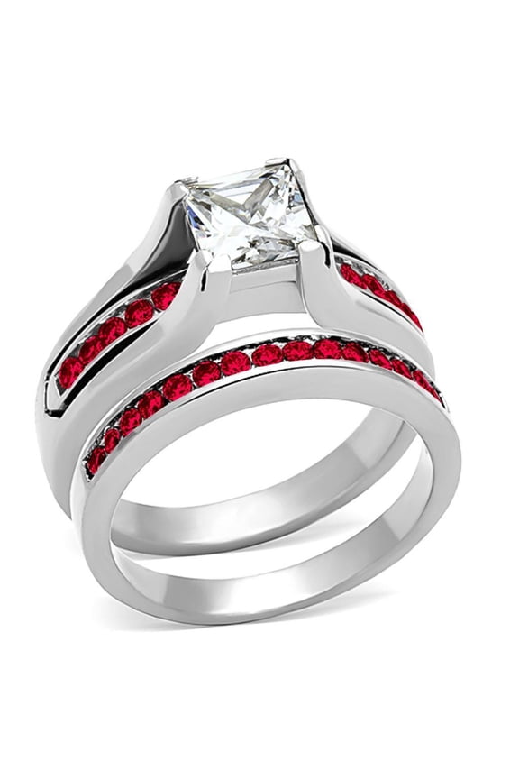Red Womens Ring Silver Stainless Steel Anillo Rojo Plata Para Mujer Acero Inoxidable