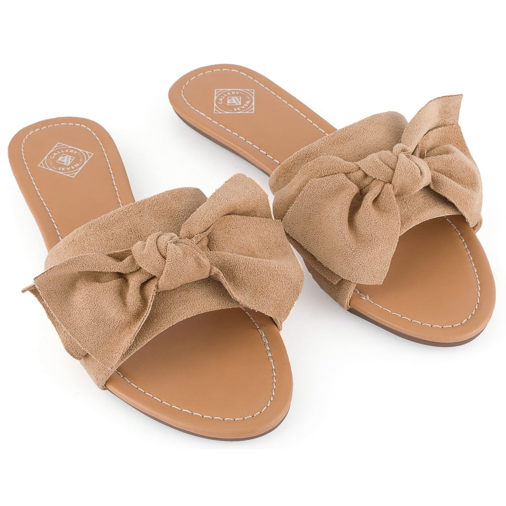 Gallery Seven - Gallery Seven Suede Bow Slide Sandals for Women ...