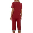 thumbnail image 4 of Maplenight Women's 2 Piece Pajama Set Color Block Pjs Sets V Neck Tops Capri Pants Two Piece Lounge Set Soft Sleepwear Loungewear, 4 of 7