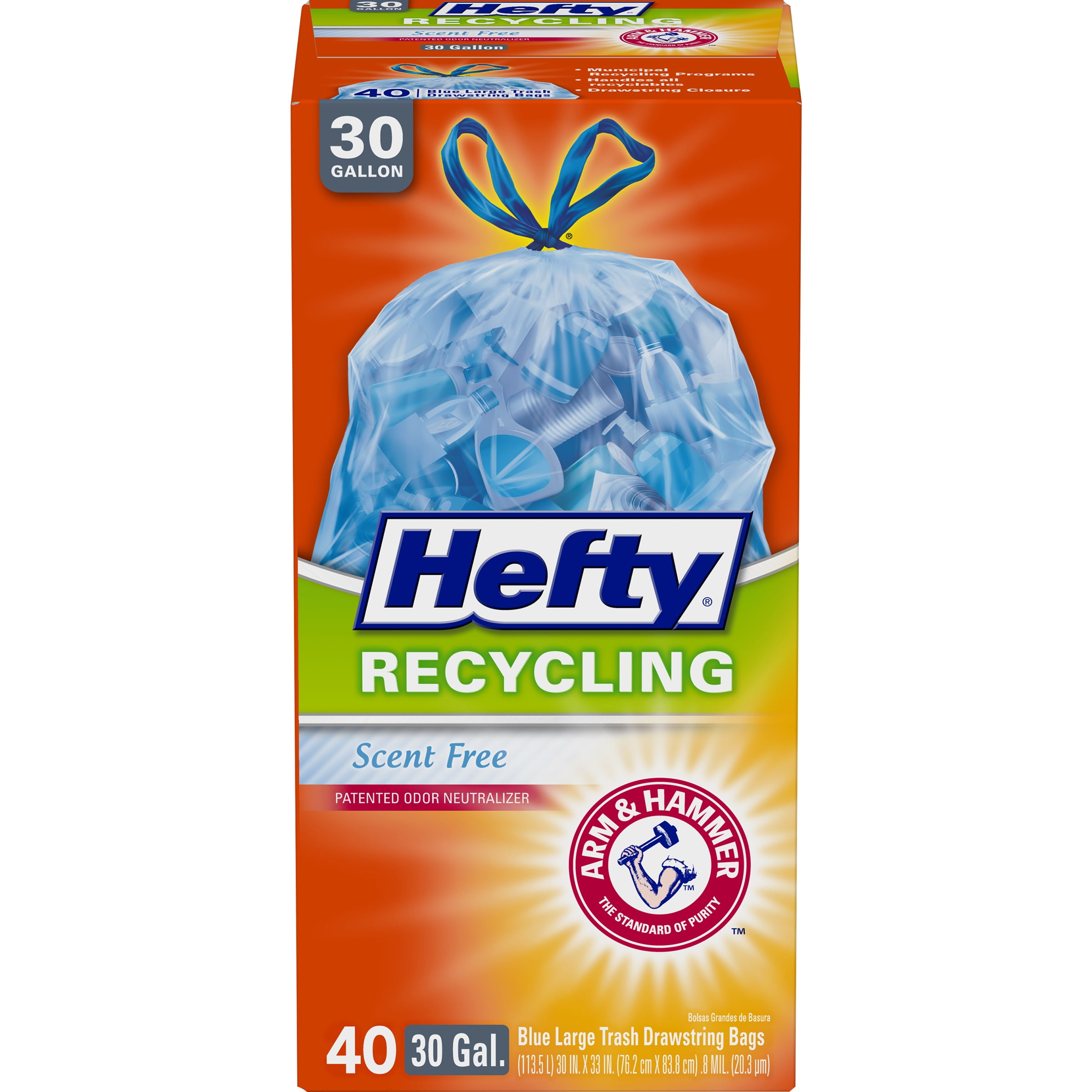 Hefty® Blue Recycling Bags, 30 Gallon, 40 Bags (Scent Free) Walmart