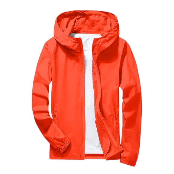 Sewkxo Mens Rain Jacket Lightweight Windbreaker Waterproof Raincoat Cycling Running Hiking Gear Hood Packable,Saffron XL