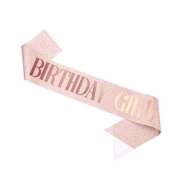 wonima44 Rose Gold Birthday Sash, Glitter Birthday Girl Sash with Gold Foil Birthday Sash for Women Happy Birthday Sash 'Birthday Girl' Birthday Sash for Girls Women