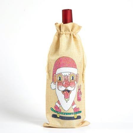 

ELENXS Wine Bottle Bag Christmas Diamond Painting 5D Linen Cover DIY Craft Drawstring Decoration Bottle Organizer