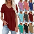 thumbnail image 5 of Gnshining Summer Tunic Tops for Women Pleated Blouse V-Neck Sweatshirts Loose Pullovers Short Sleeve T-Shirt, 5 of 8