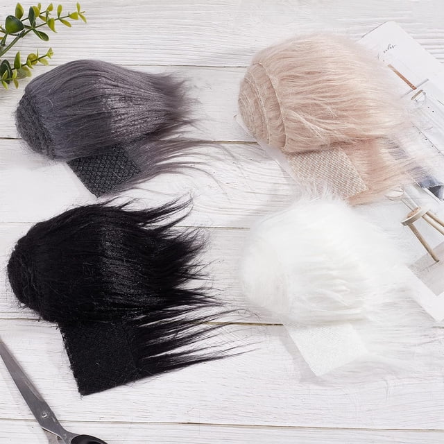 Tela de piel de zorro de 4 colores, de 8,9 a 15 cm de ancho, con parche de felpa peluda navideña, blanco, negro, caqui y gris, retales de piel esponjosa, cinta para coser, recortes de piel.