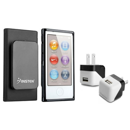 Insten Black Belt Clip TPU Rubber Case + Travel Home Charger For Apple iPod nano 7 7th Generation