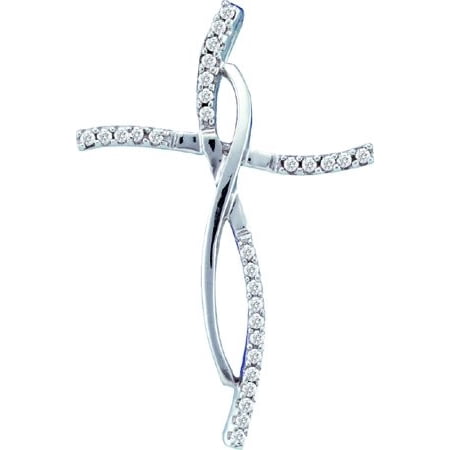 14K White Gold 0.10CT Shiny Round Cut Diamond Pave Setting Twist Cross Pendant