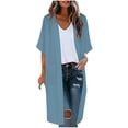 thumbnail image 4 of Lixiuxyad ‌Women's Long Chiffon Cardigan 3/4 Sleeve Open-Front Lightweight Summer Outfits,Blue, 4 of 6