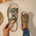 thumbnail image 4 of Slide Sandals Women Comfy Cork Footbed Orthopedic Slippers Fashion Cutout Splice Leather Slip on Flat Beach Shoes Green Size 9, 4 of 8