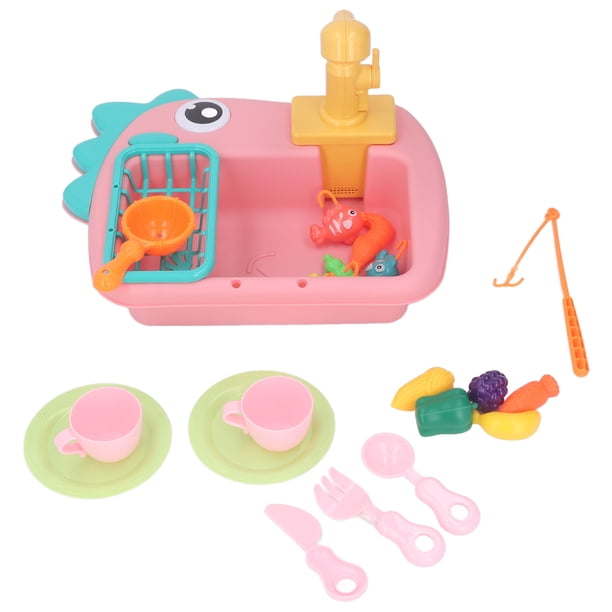 Juguete para lavavajillas, juguetes para fregadero con patrón de dinosaurio, juguete para niños, juguete para lavavajillas con agua corriente, elegante y moderno