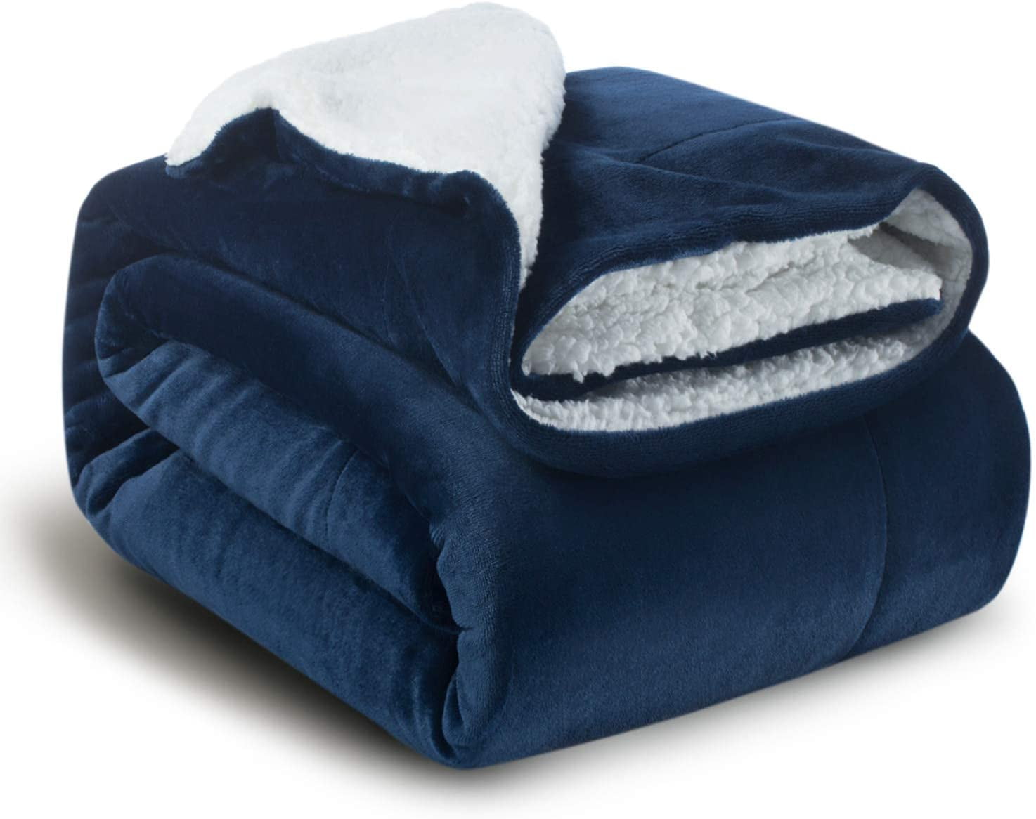 Bedsure Sherpa Fleece Blanket Twin Size Navy Blue Plush Blanket Fuzzy