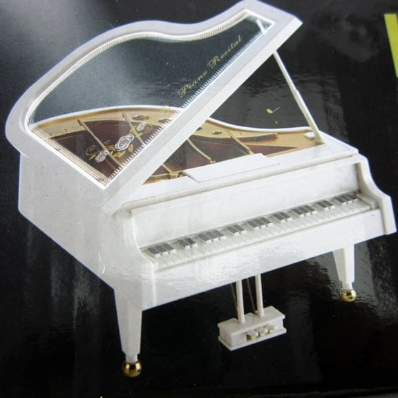 MLINS White Creative Music Box Piano for Decor with Smooth Surface and Clockwork Design, Small Size