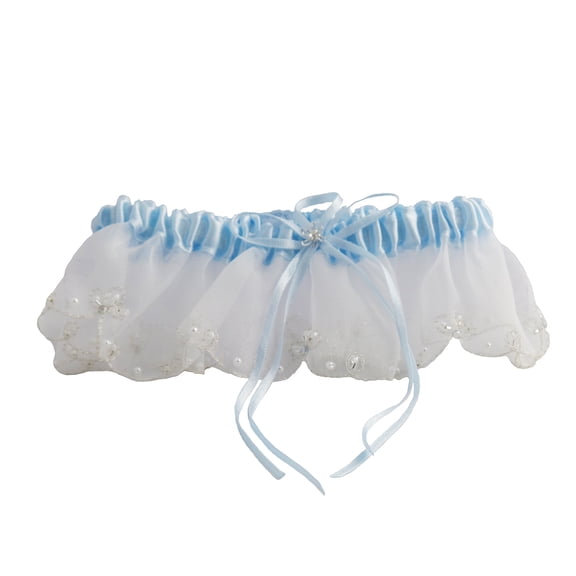 Something Blue Bridal Garter with Pearls Edging