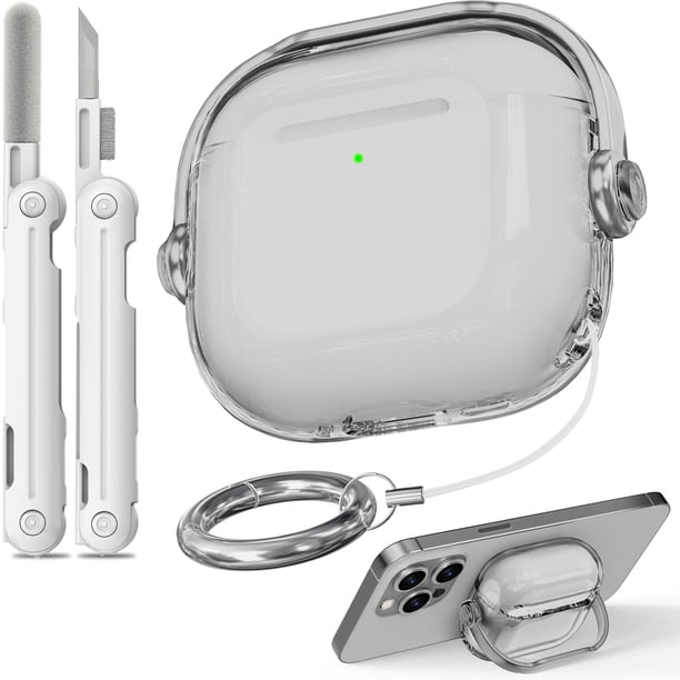 Funda Wowwat para AirPods 4, transparente, negra, suave, con mecanismo de bloqueo