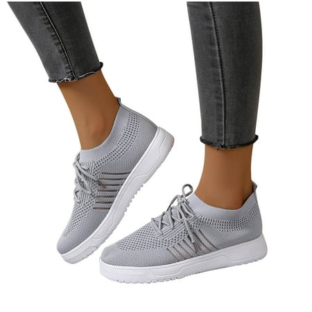 

Ladies Sneakers Women s Fashion Sneakers Women Lace Up Sneakers Color Solid Color Shoes Plus Size Fashion Sports Casual Shoes Gray