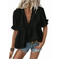 thumbnail image 2 of Women'S Summer Short Sleeve Babydoll Top Ruffle V Neck Dots Flowy Shirt Blouse Black XXL, 2 of 8