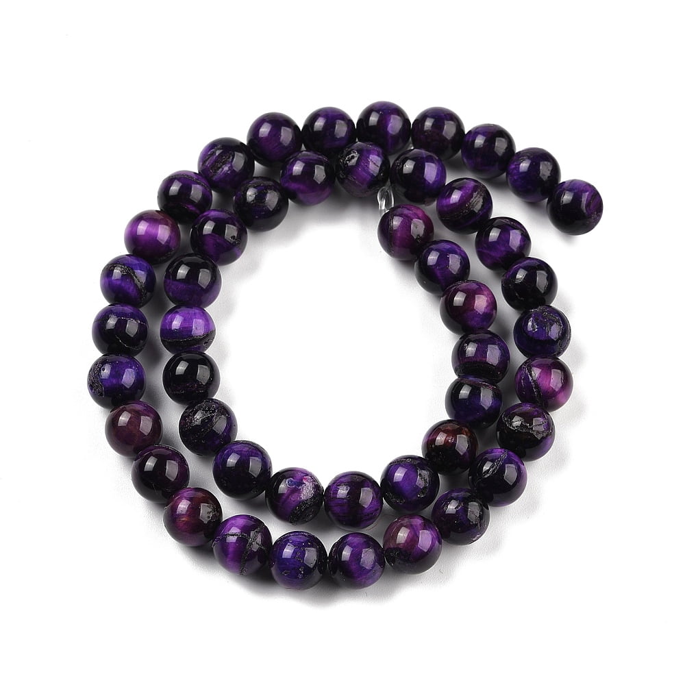 Natural Purple Tiger Eye Beads Strands Grade B Round Dyed & Heated Round 8mm Hole: 1mm about 47pcs/strand 14.88~14.96 inch(37.8~38cm)