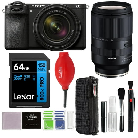 Sony a6700 Mirrorless Camera with 18-135mm f/3.5-5.6 Lens Bundle with Tamron 18-300mm F/3.5-6.3 Di III-A VC VXD Lens, Pixel Connection Cleaning Kit, Blower and 64GB SD Card | Sony Alpha 6700