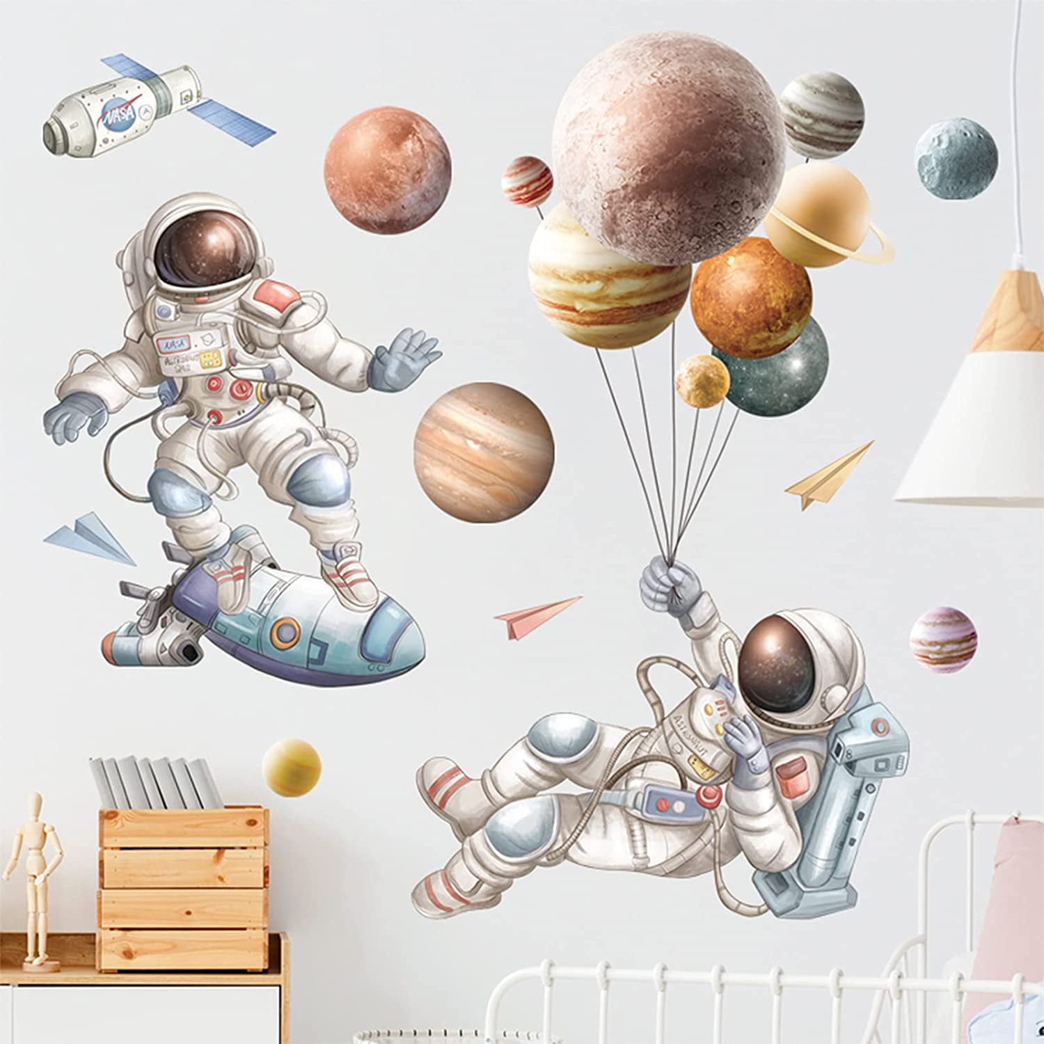3D Space Wall Break Sticker Astronaught Art Moon Stars Planet Boys Bedroom Kids 