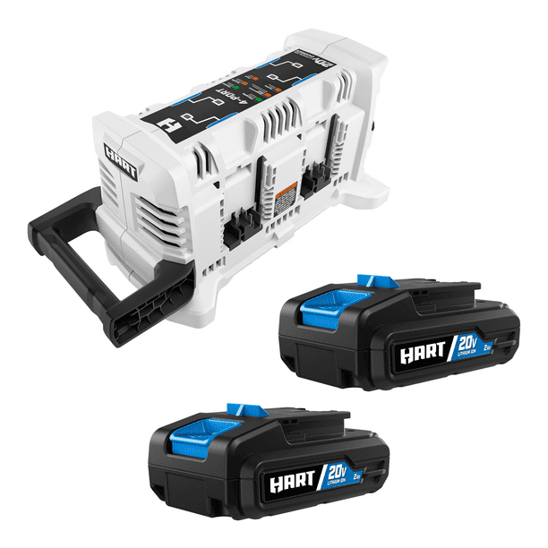 HART 20Volt LithiumIon 4Port Fast Charger (2) 20Volt 2ah Lithium