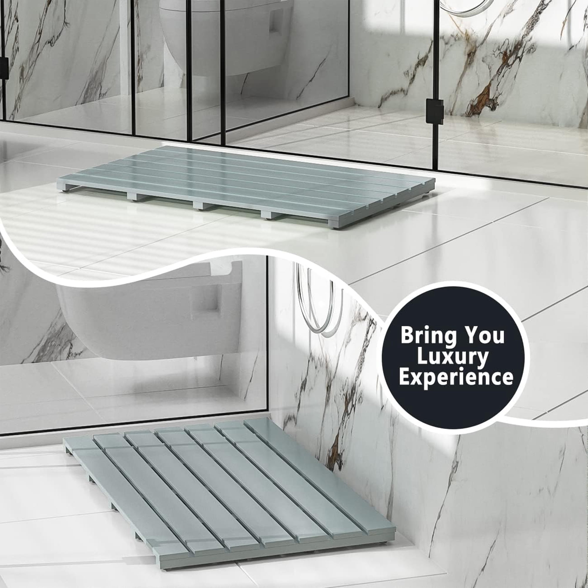 Bambloom Bamboo Shower Mat,Anti Slip Large Bathtub Mat,31x18in,Gray