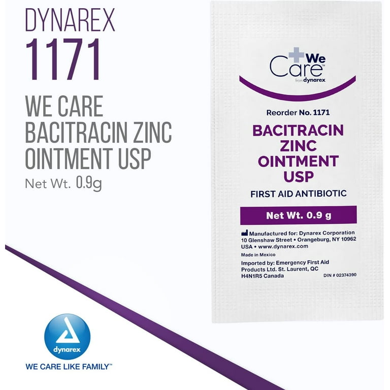 Dynarex 1171 Bacitracin Zinc Ointment, Burn Care, 9g, Foil Packet