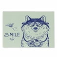 thumbnail image 1 of Alaskan Malamute Cutting Board, Cartoon Style Smart Puppy with Glasses Photo Camera and Bee Smile Doodle, Decorative Tempered Glass Cutting and Serving Board, Small Size, Blue White, by Ambesonne, 1 of 1