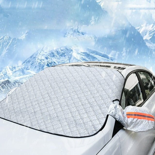 Cubierta de nieve grande para parabrisas de coche | Protección contra la nieve, el hielo y el sol | Ajuste universal con correas laterales y cubiertas para espejos | Lámina de aluminio PEVA de alta