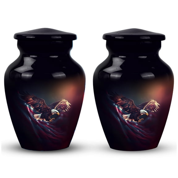 Eagle Flying With American Flag Small Keepsake Urns For Human Ashes - Mini Cremation Urns For Ashes - Little Keepsake Urns For Adult Ash Women & Men - Memorial Small Ashes Urn 3Inch Set Of 2