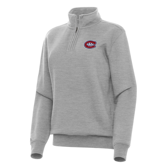 Women's Antigua Heather Gray Montreal Canadiens Victory Quarter-Zip Sweatshirt