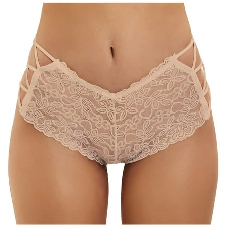 Clearance!Uooqdmx Womens Underwear Underwear for Women Thong High Waist Underwear Lace Panties Size Plus Lace Ladies Underwear Panties Beige M