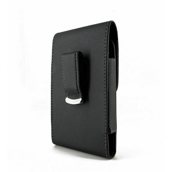 Vertical Leather Case Belt Clip Pouch Holster Sleeve for Samsung Galaxy J2 Core, BLU C5, Studio G4 (Fits w/ Otterbox Defender Symmetry Commuter / Lifeproof Case On) - Black
