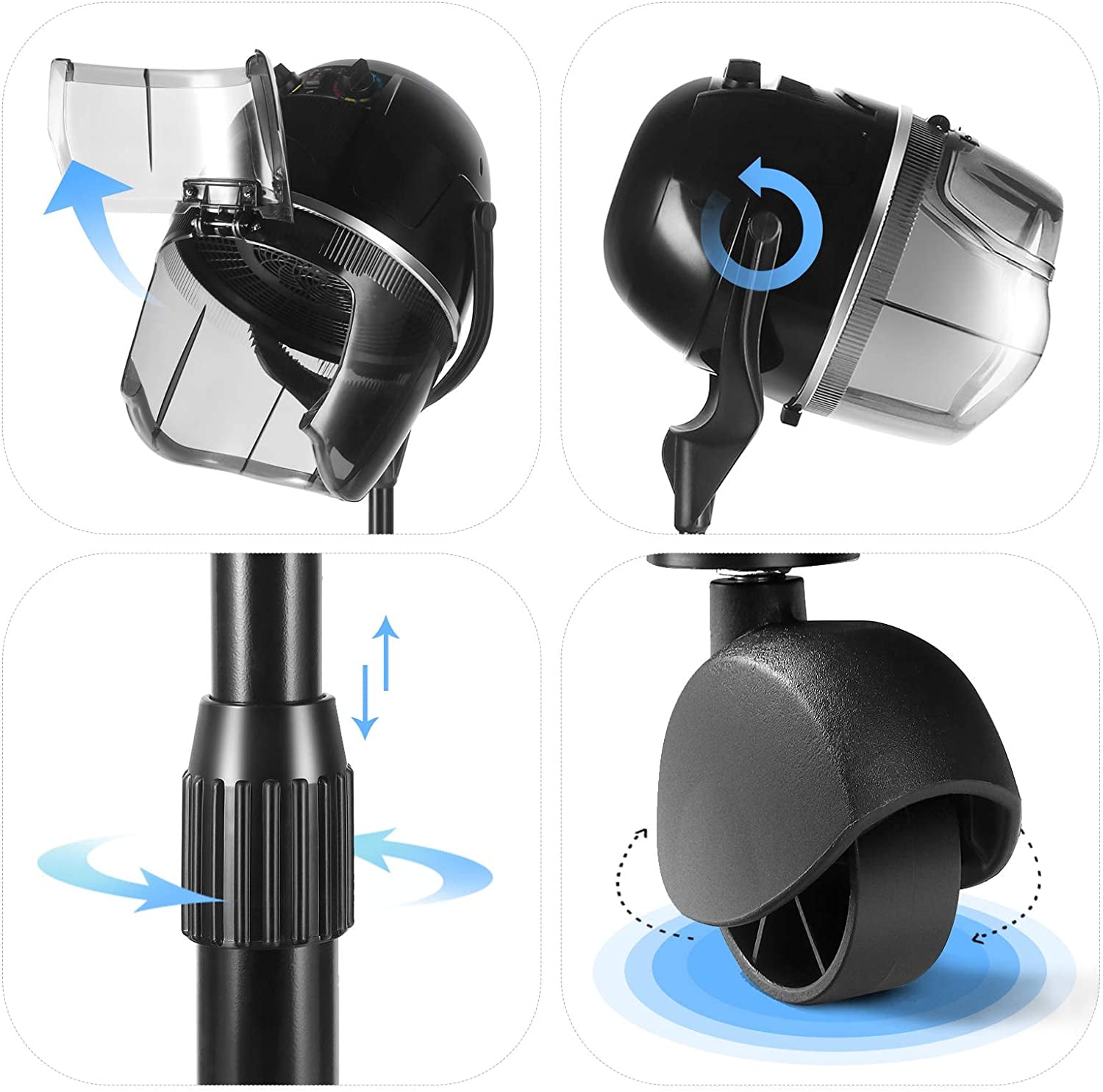Artist Hand Bonnet Hair Dryer Adjustable Professional Salon Hooded Dryer Stand Up Rolling Base with Timer, Temperature Function