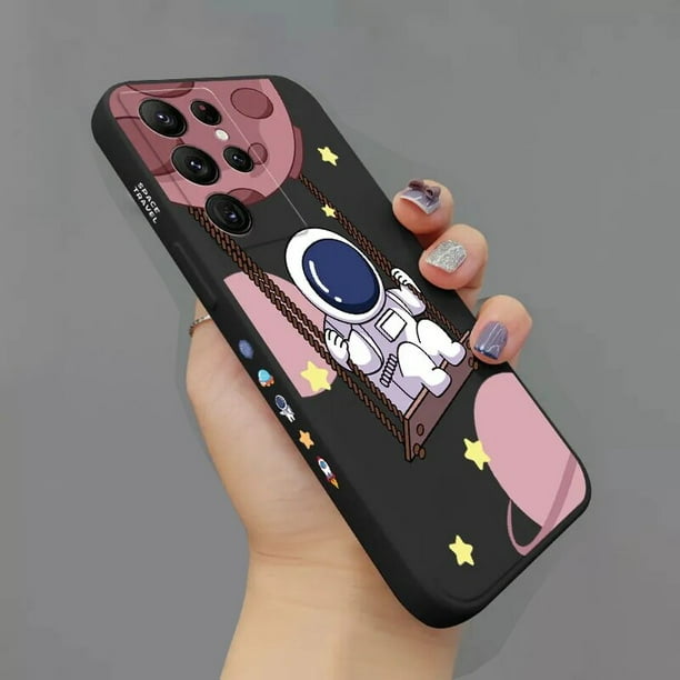 Funda cuadrada de silicona con dibujos animados de astronauta para Samsung Galaxy, S23 Ultra, S22 Plus, S21 FE, Note 20, A32, A52, A72, A13, A33, A34, A54, 5G Fivean unisex