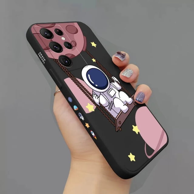 Funda cuadrada de silicona con dibujos animados de astronauta para Samsung Galaxy, S23 Ultra, S22 Plus, S21 FE, Note 20, A32, A52, A72, A13, A33, A34, A54, 5G Fivean unisex