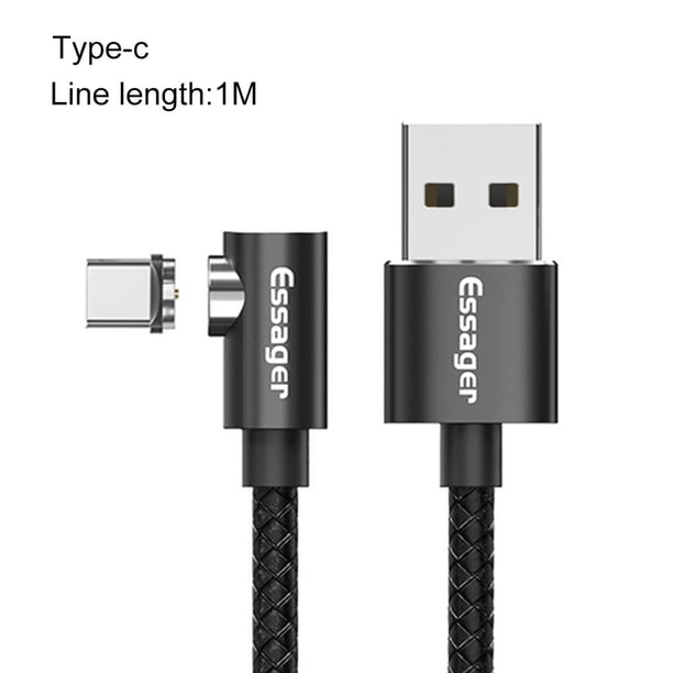 Essager Cable de carga Cable de carga de codo para teléfono con conector giratorio de 360 grados, Negro, 1 m, Tipo-c kenally EL5313-05